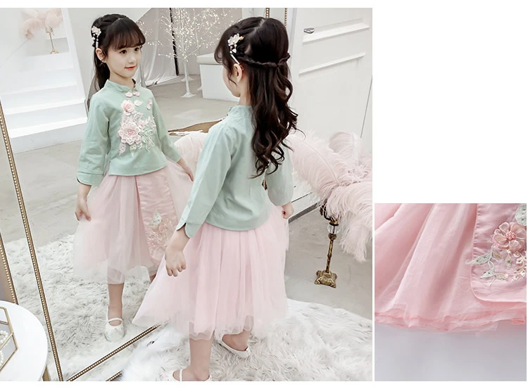 Hanfu/розовое элегантное китайское платье; детское платье Ципао с цветочным узором для девочек; вечерние костюмы; детское платье-Чонсам в стиле русалки; Vestidos guzheng