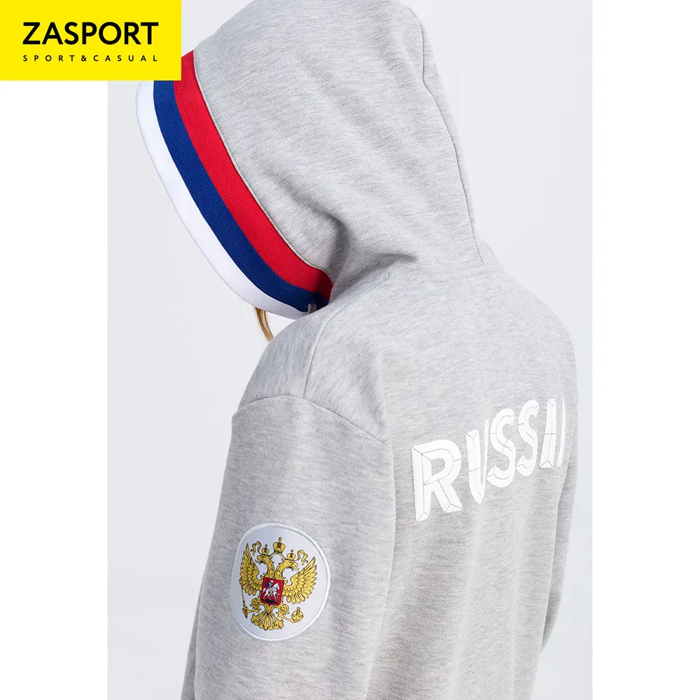 Толстовка мужская Team Russia с капюшоном на молнии OMA217-065/002-GRY серая