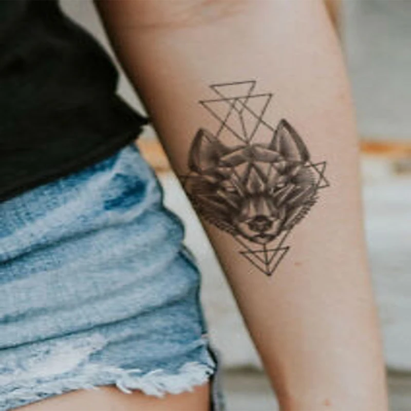 Disposable Tattoo Waterproof Geometric Cool Temporary Tattoo Sticker Double Rose Black Wolf Line Simple Body Art Sticker Temporary Tattoos Aliexpress