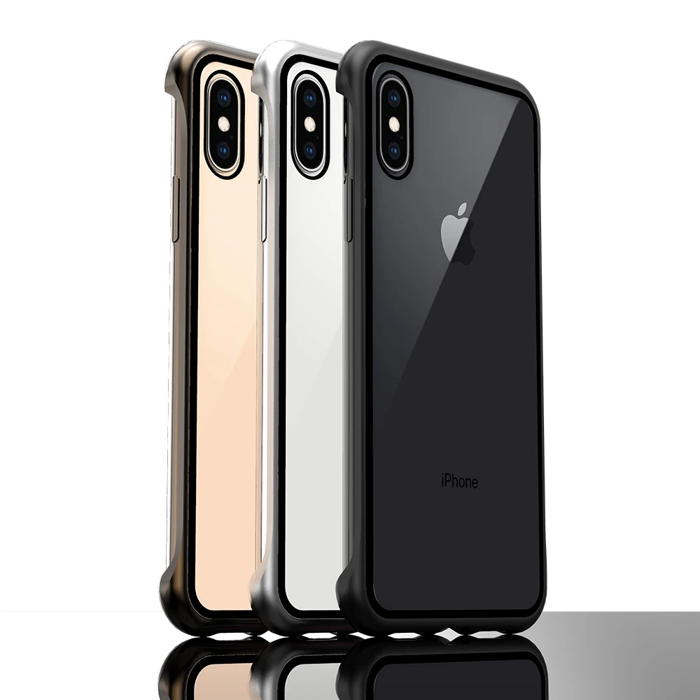 

BuzzLee Aluminum Alloy No Frame Design Top Magnetic Bumper Phone Case for iPhone 7 8 Plus Xs X Xs MaxTransparent Phone Cover