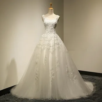 

sleeveless Real Photo Scoop Neck Lace Up Sweep Train 2018 Beaded mariage bridal Gowns lace appliques Mother of the Bride Dresses