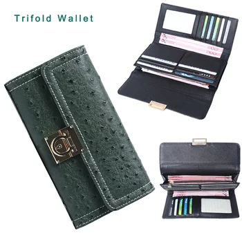 

Ostrich Patter Women Wallet Green 3 Size Long Short Card Wallet Purse for Fashion Lady Party Clutch Wallet Purse