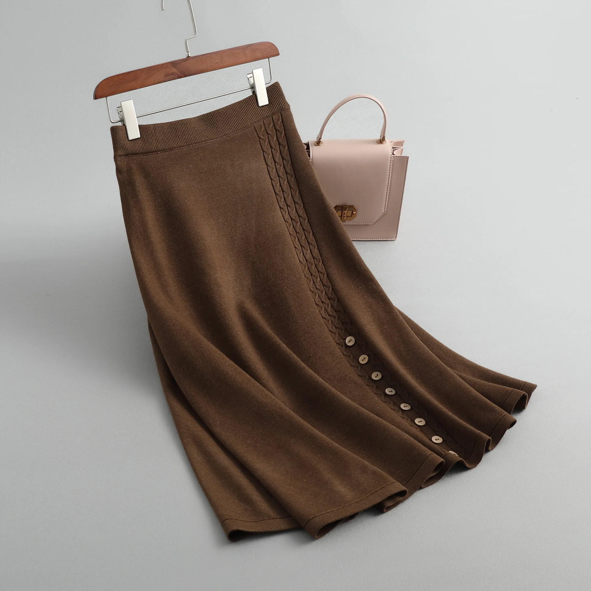 Women Wool long sweater skirt Winter female Button midi A-Line skirts maxi knitted warm elegant Saias Jupe Femme - Цвет: coffee