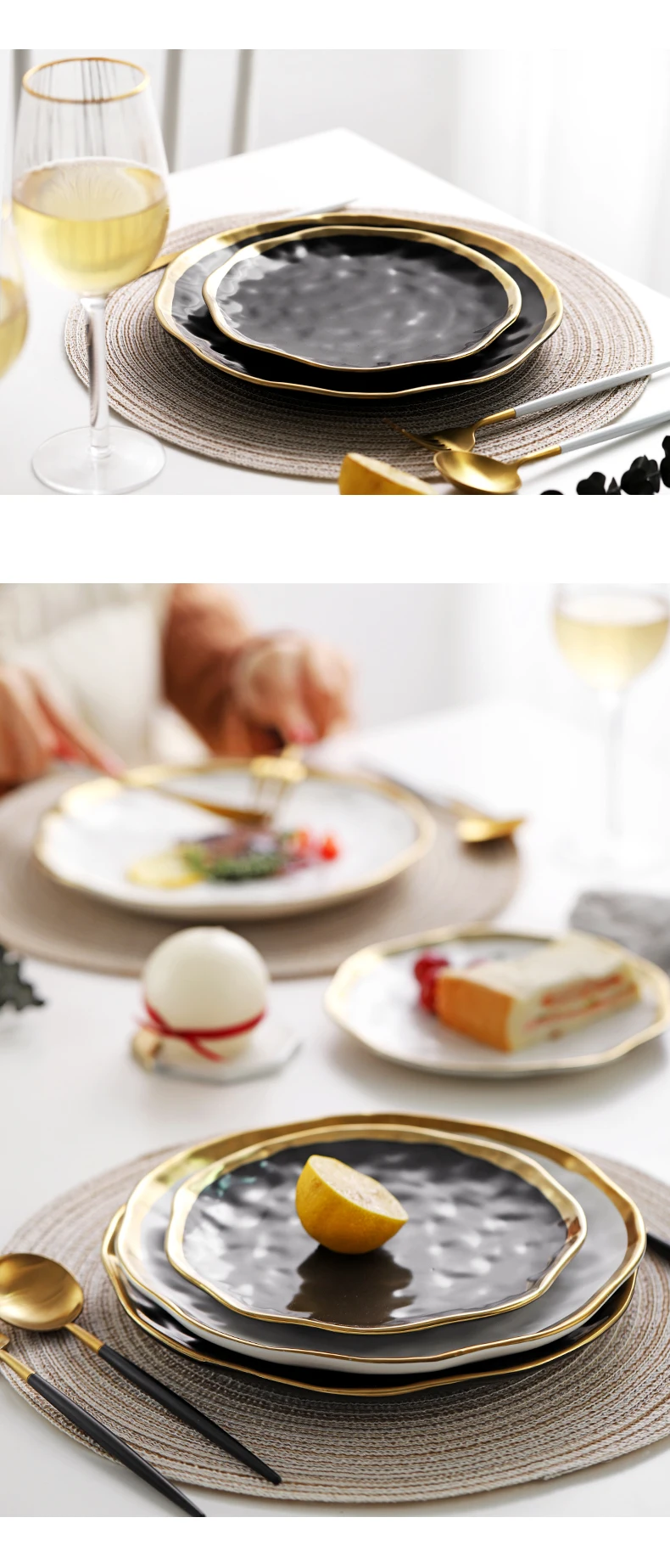 Керамическая тарелка Золотая инкрустация тарелки для закуски роскошный с золотой окантовкой тарелка столовая посуда подставка для кухни черный белый лоток набор посуды