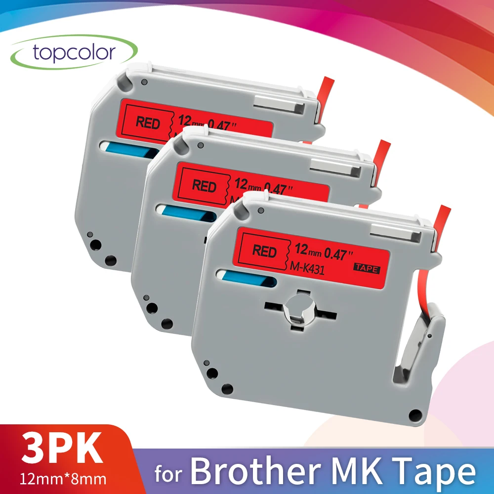 Topcolor M-K клейкая лента 431 черный на красном MK-431 Замена Brother MK Label Maker M-K431 MK431 12 мм