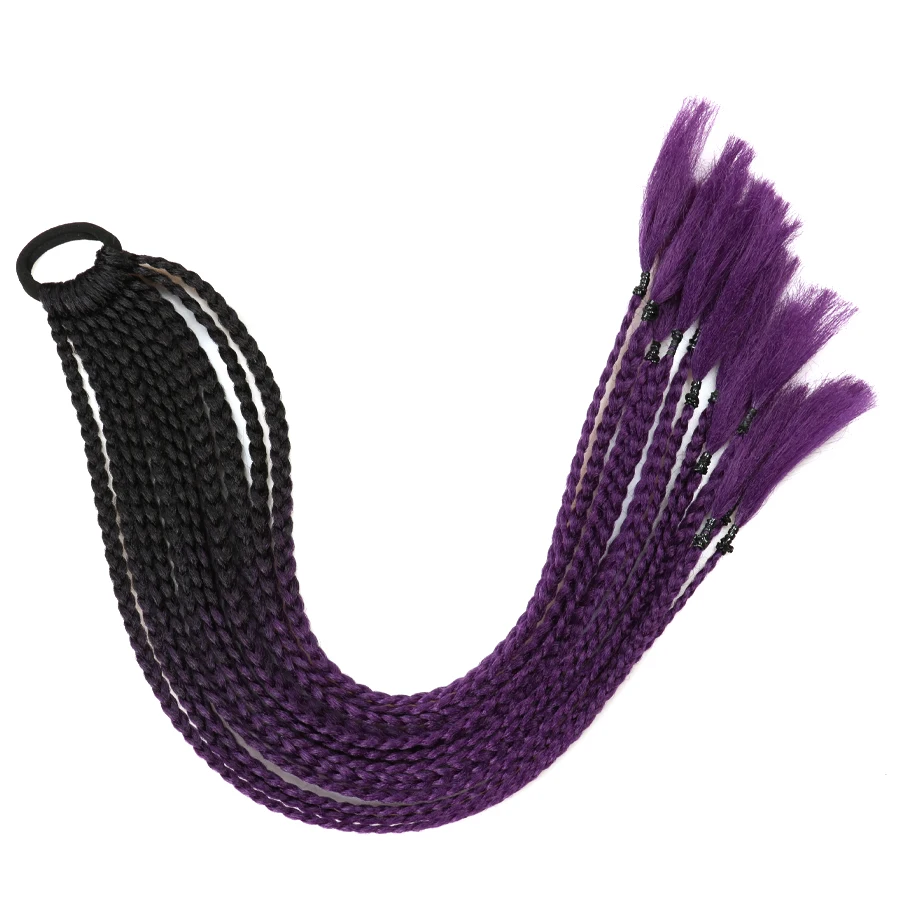 thumbnail image 1 of Extensiones de cabello sintético con cola de caballo, trenzas de caja de colores, color rojo, azul y rosa, con banda elástica y coleta postiza, 1 of 5