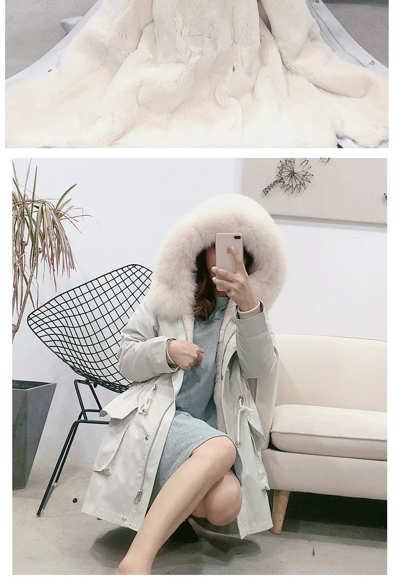 AYUNSUE Winter Coat Women Parka Real Fur Coat Female Rabbit Fur Liner Long Jacket Women Fox Fur Collar Warm Parkas MY4574