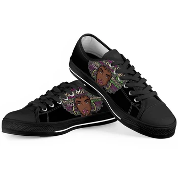 

Cusotm Print Vulcanized Shoes Black Kid Art African Girls Printing Classic Canvas Shoes Teenagers Comfortable Sneakers Unisex