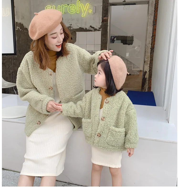 

New Winter Korean style fashion normal-section artificial faux lamb fur Parenthood jacket outerwear both for MOM and girls
