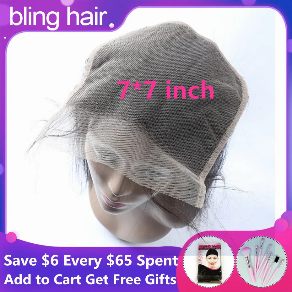 Bling Hair 7x7 закрытие шнурка перуанские прямые Remy человеческие волосы закрытие бесплатно/средний/три части с детскими волосами натуральный цвет