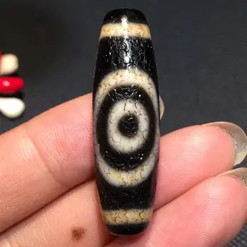 

Magic Power Collectible Treasure Tibetan Old Oily Agate Full Dragon Vein 2 Eye Mountain dZi Bead Amulet