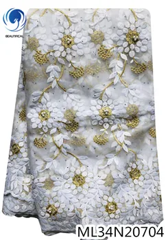 

BEAUTIFICAL tulle lace with beads african party embroidery white lace fabric sewing tulle lace for women ML34N207