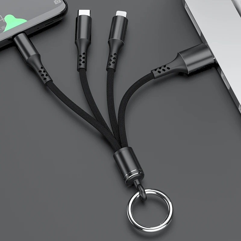 Портативный 3 в 1 USB кабель брелок короткий Micro usb type C мульти зарядный кабель для iPhone Xiaomi huawei Быстрая зарядка телефонный шнур
