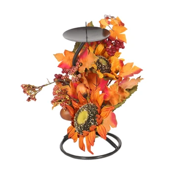 

Halloween Simulation Maple Leaf Candle Holder Iron Candlestick Gifts