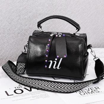 

Small Women Shoulder Bag PU Leather Handbag Top Handle Barrel Design Satchel Crossbody Lady Purse Wide Strap Portable Boston Bag