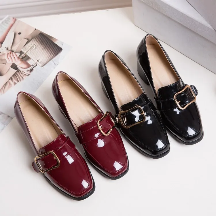 Туфли лодочки женские на высоком каблуке квадратный ремешок пряжка декоративный