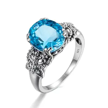 

Szjinao Silver Rings For Women Real 925 Sterling Silver Gothic Butterfly Ring Blue Topaz Party Fashion Jewelry Halloween Gifts