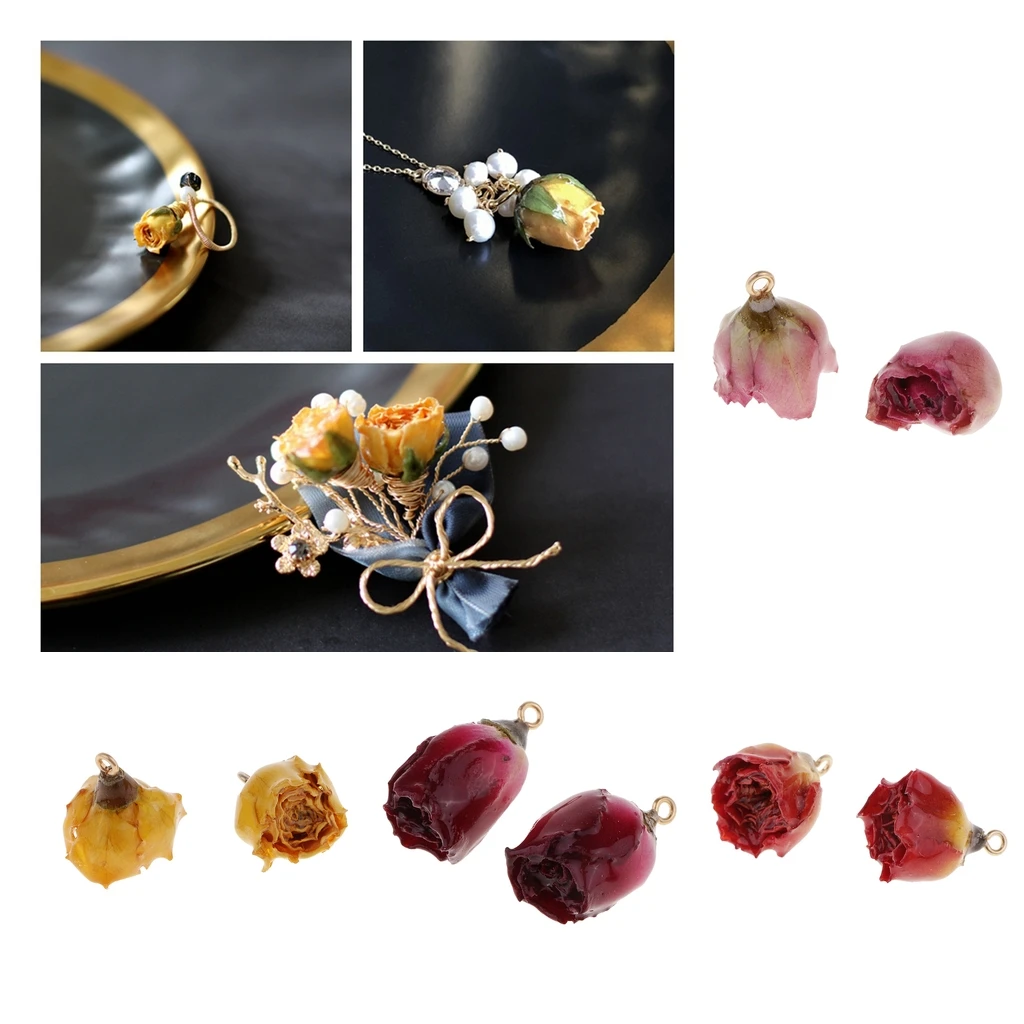 2x Resin Dried Flowers Rose Charms Pendant fit Dangle Earring Jewelry Making