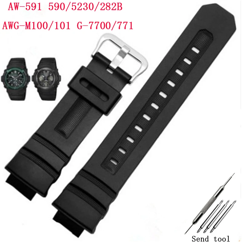 

Watch accessories men's rubber sports strap suitable for Casio G-Shock AW-591/5230/282B AWG-M100/101 G-7700 ladies resin strap