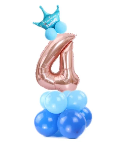 Blue 4 14 шт., костюм на день рождения, 1, 2, 3, 4, 5, 6, 7, 8, 9, 0, шар с цифрами, розовое золото, колонна, Золотая Корона, шары на день рождения, вечерние шары - Цвет: Blue 4