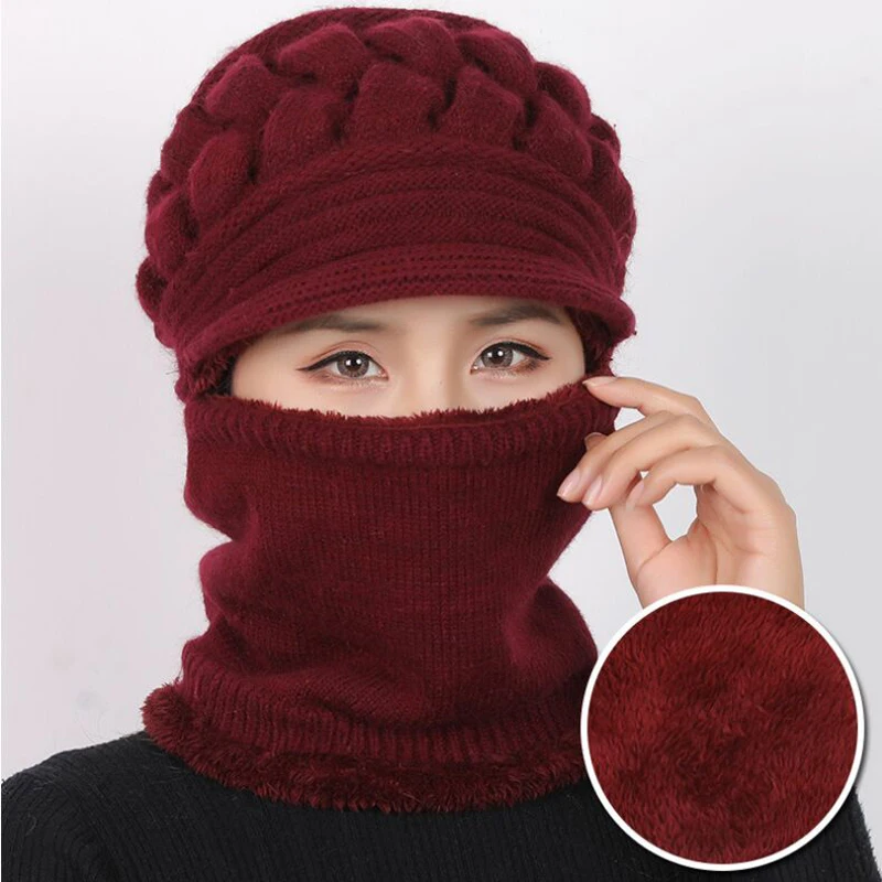 Зимние шапки Skullies Beanies, шляпа для мамы, бини для женщин, шерстяной шарф, шапки, Балаклава, маска, капот, вязанные шапки в полоску