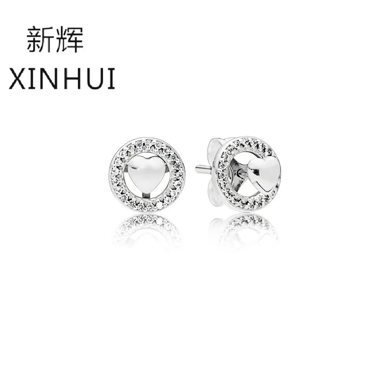 

XINHUI 2019 Summer Earring NEW Forever Hearts Earrings, Clear CZ fit pandora Earrings for Women 100% 925 Silver jewelry gifts