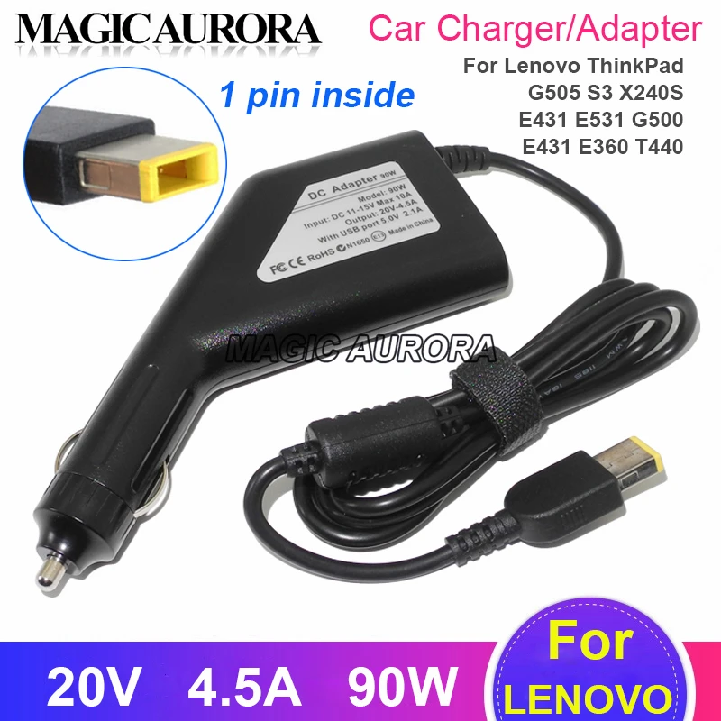 

90W 20V 4.5A Laptop Car Charger For Lenovo ThinkPad G500 G505 T440 X240S E431 E531 E431 E360 S3 DC Adapter Power Supply