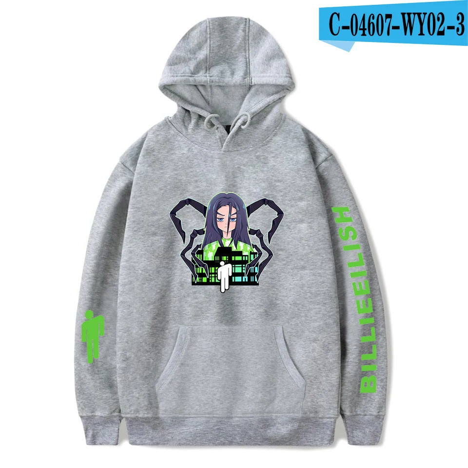 gray Осенние худи Billie Eilish для женщин и мужчин, модные пуловеры с капюшоном для девочек, уличная одежда с принтом Billie Eilish, повседневные Черные толстовки - Цвет: gray