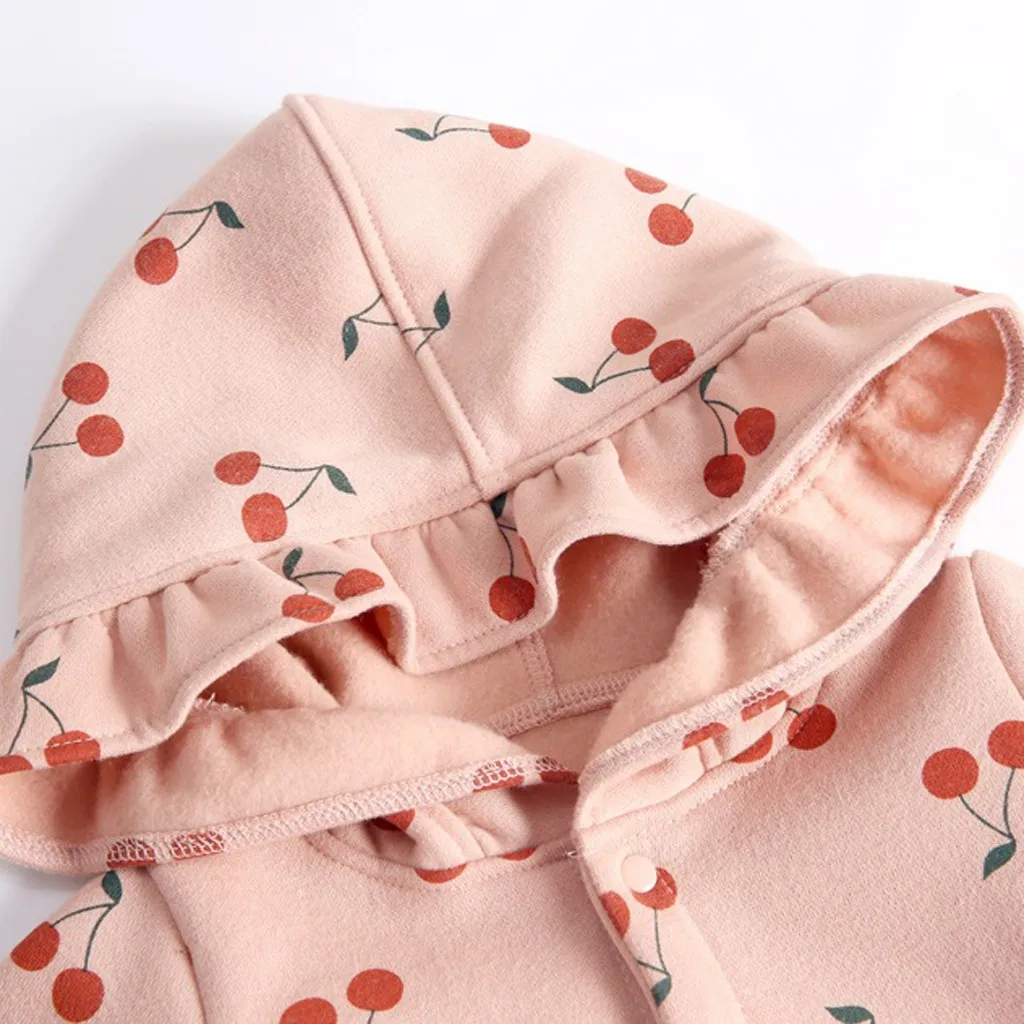 Newborn Toddler Baby Girls Printing Hooded Romper Jumpsuit Thickened Outfits Single-breasted Newborn Baby Boys Baby Romper