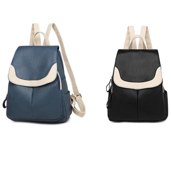 

Women's Backpack Patchwork Leather Backpack Girl School Bag Anti-Theft Travel Bag