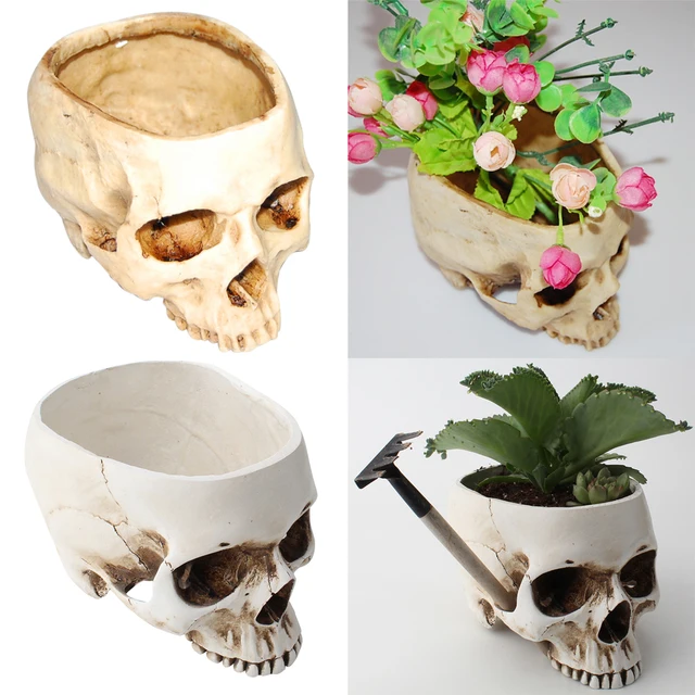 Human Skull Head Design Flower Pot Container Skull Model Planter Container Home Bar Garden Decor Creative Scare Gift Resin Craft 2