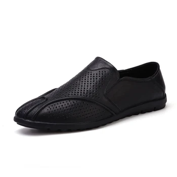 

Spring Summer Mens Casual Flat Walking Leather Shoes Slip on Male Loafers Outdoor Black Brown Plus Size Man Driving Footwear