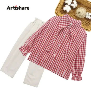 

Kids Girls Clothes Set Plaid Blouse + Pants 2PCS Girl Clothing Set Casual Autumn Kids Tracksuit For Girls 6 8 10 12 14 Year