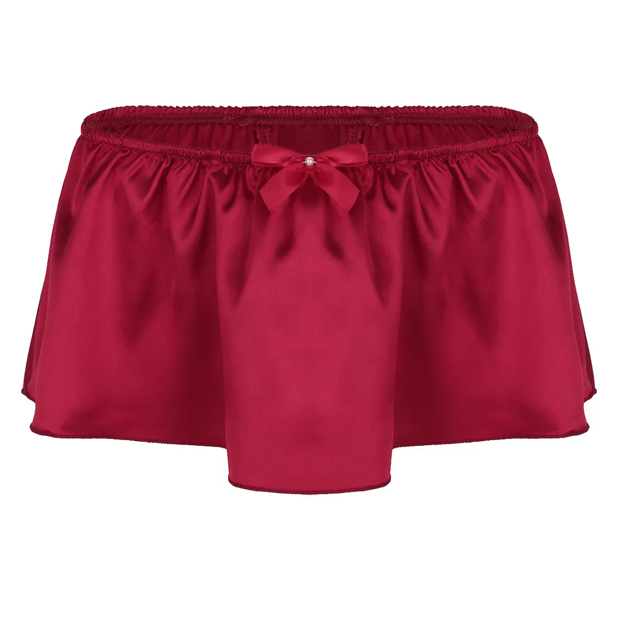 Men's Silk Satin Thong Sissy Crossdress Trunk Ruffled Skirted Panties mens silk pajamas short set