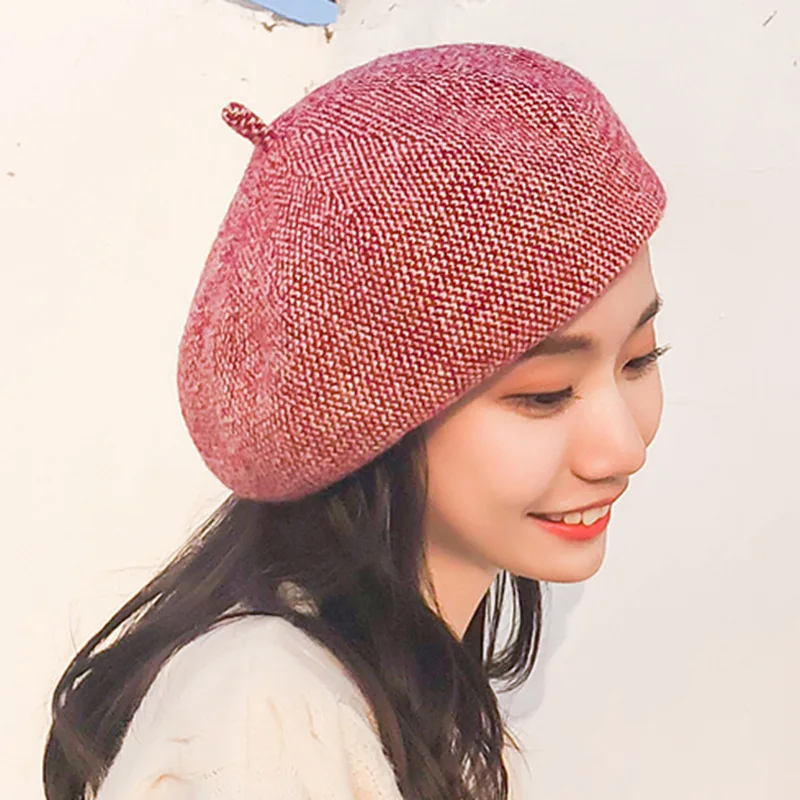 Winter Wool Beret Small Fresh Literature Flex Painter Hat Keep Warm Knitting Hat