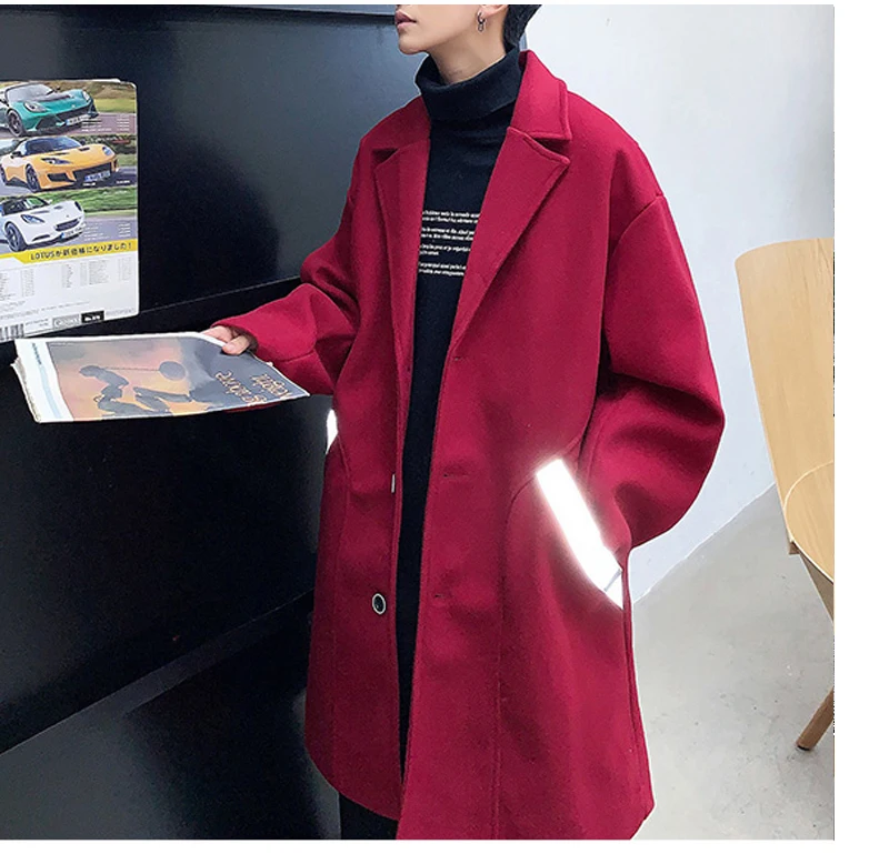 Men's coat winter new style long color contrast thickened single breasted coat loose casual personality youth men's wear