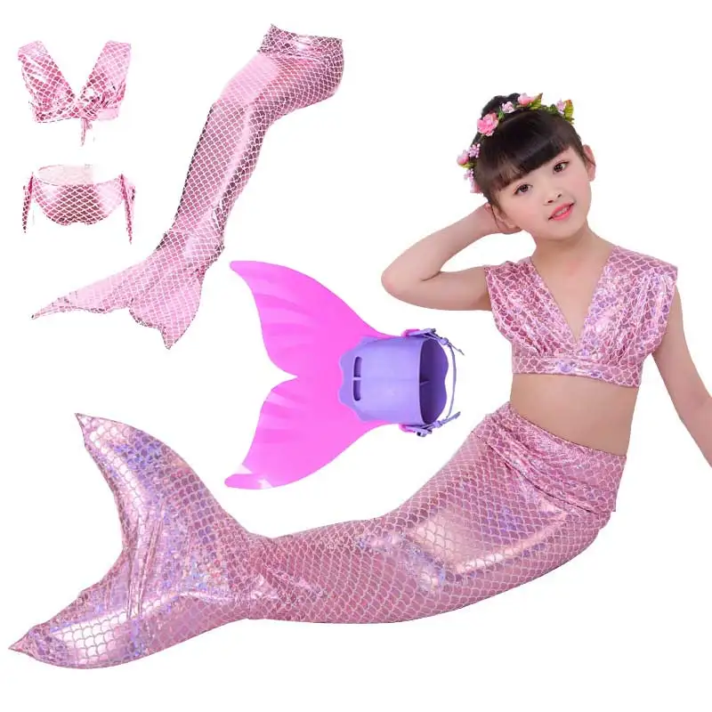 4 Item Set 2 Русалка с рыбьей чешуей для девочек детский купальник бикини с закрытой подошвой хвост русалки Блестящий плавник девушки купальники Косплей Костюм подарок - Цвет: 4 Item Set 2