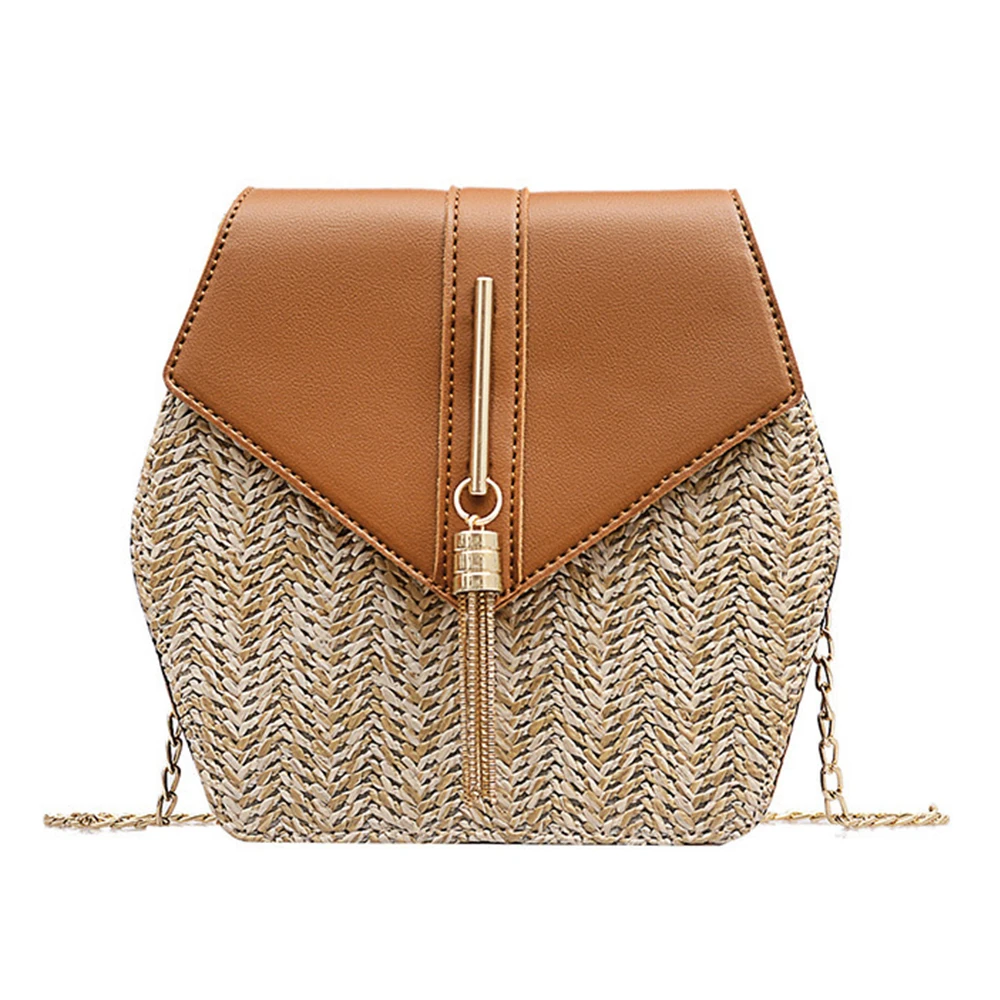 

Women Messenger Bag Multi-style Straw+leather Summer Rattan Bag Handmade Woven Beach Bohemia Female Chain Shoulder Bag Sac