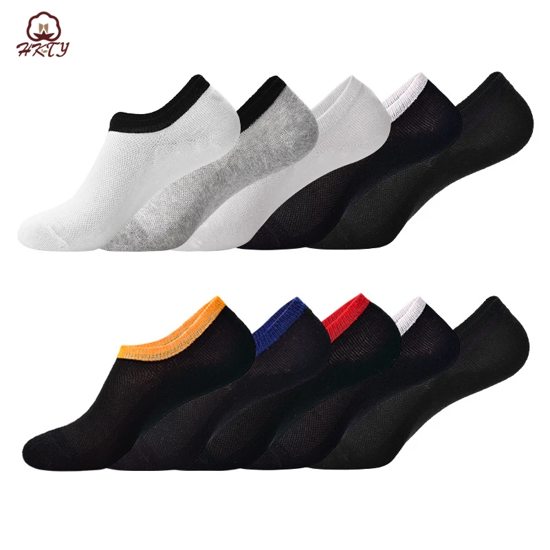 Black White Gray Fashion Casual Men Socks High Quality Cotton Socks Invisible Slippers Shallow Mouth Mesh No Show Socks 6 pairs