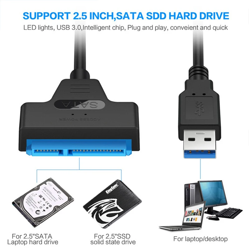 external hard drive box Kingspec SATA3 Cable Sata to USB 3.0 Adapter Up to 6 Gbps Support for 2.5 Inch External SSD HDD Hard Drive 22 Pin Sata III Cable 3.5 inch hdd case