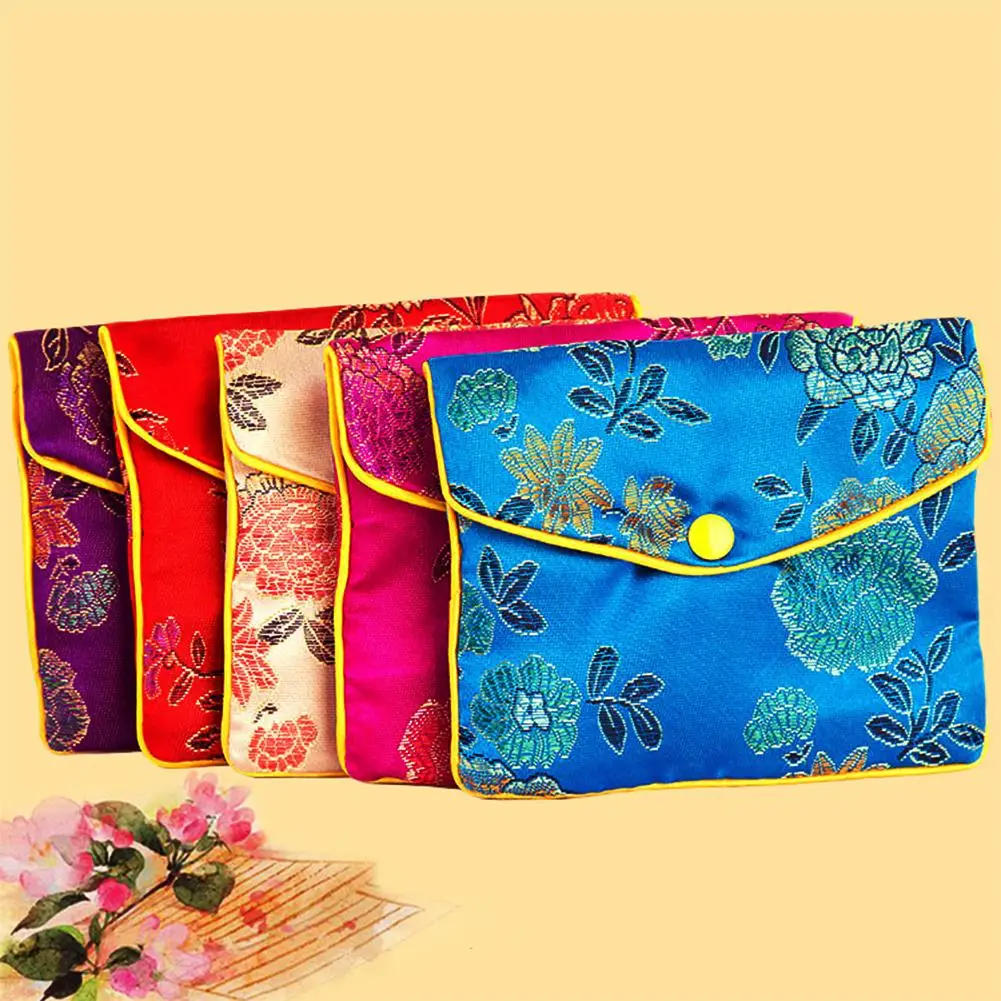 12 Pcs Jewelry Silk Storage Bag Chinese Brocade Embroidered Coin Organizers Pocket Gift Bags Small Jewelry Snap Case Coin Purse