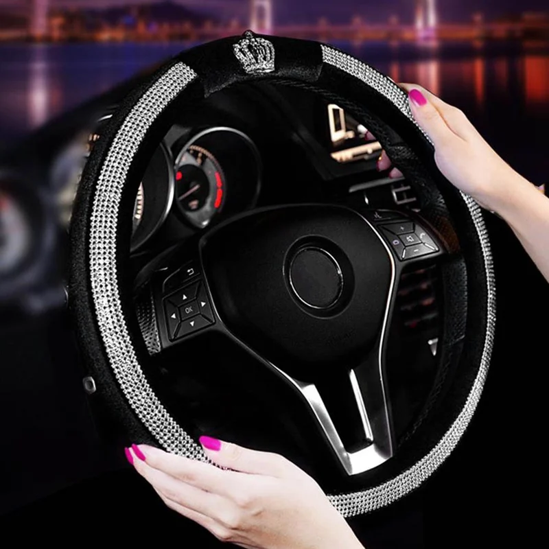 Модные женские чехлы рулевого колеса автомобиля блестящие стразы Корона Авто рулевое покрытие чехлы протектор автомобиля аксессуары для интерьера