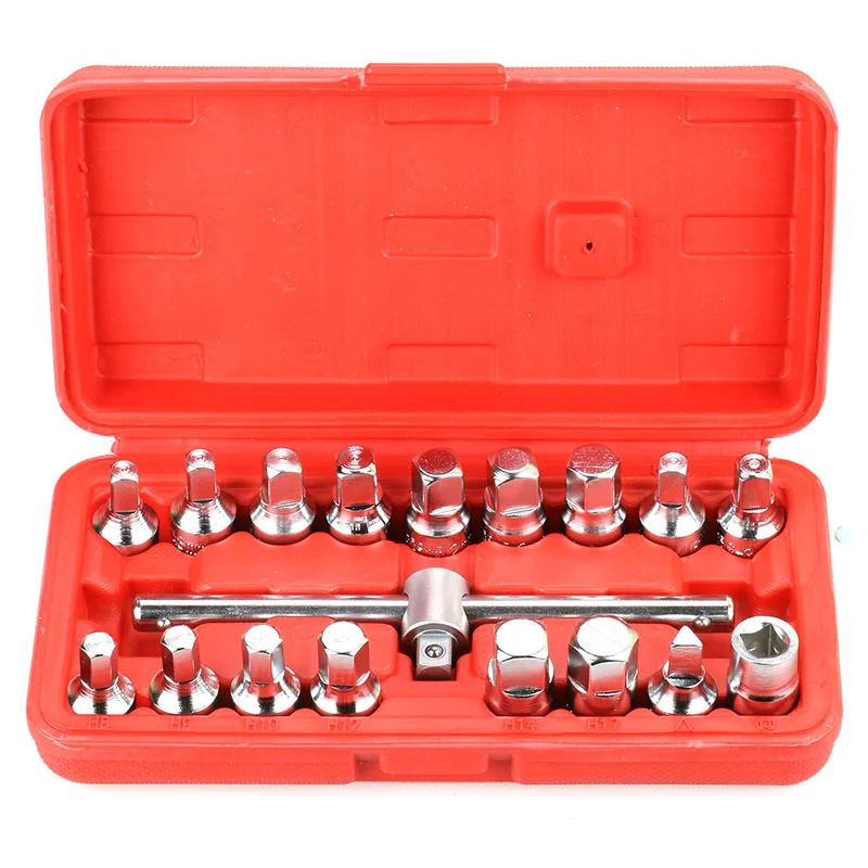 MR CARTOOL 18 PCS Oil Drain Pipe Plug Socket Set