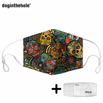 

Doginthehole Sugar Skull Design Masks Adults&Kids Outdoor PM2.5 Protection Half Face Mouth Cover 7Pcs Filters Health Mascarilla