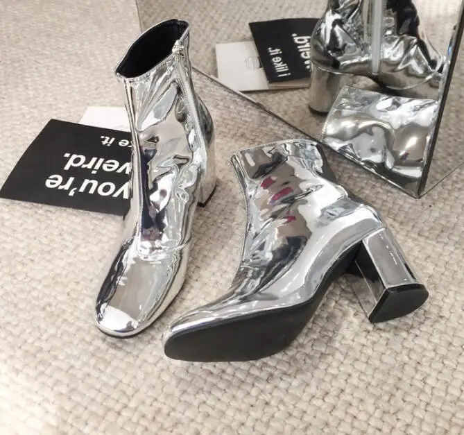 XGRAVITY New Spring Winter Fashion Round Toe Silver High Heel Chunky Shoes High Heel Woman Boots Warm Ladies Shoes S084