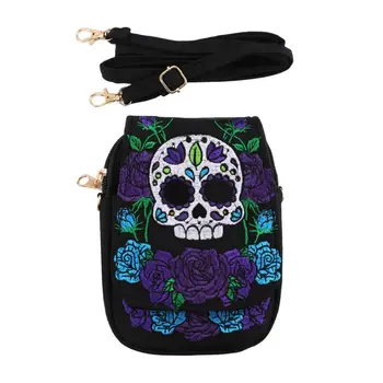

Women Skull Rose Handbag Canvas Embroidery Ethnic Shoulder Bag Lady Crossbody Tote Satchel Purse