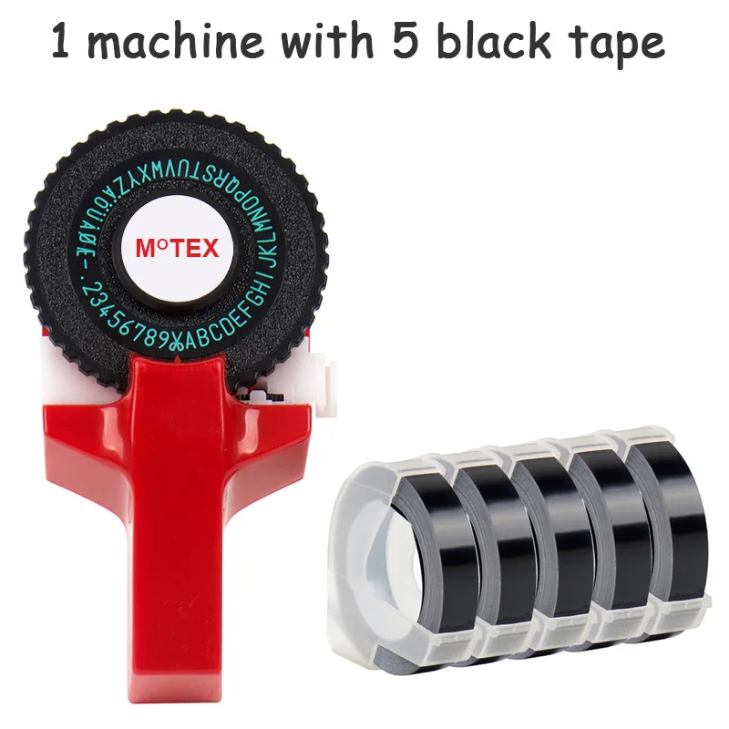 Красный цвет MoTex E101 принтер мини DIY Ручная Совместимость для dymo 3D тиснение ручная лента ручная машинка надпись машина - Цвет: machine add 5 black