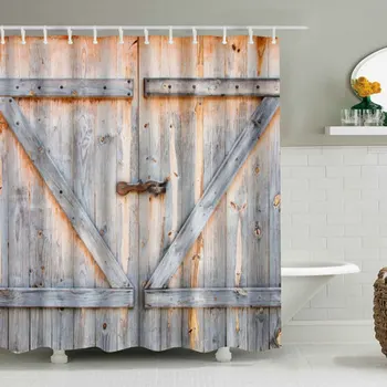 

Farm Barn Bath Shower Curtain Bathroom Polyester Rustic Door Shed Wood Vintage Curtains Home Decor