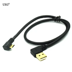 Cable USB 100 a Micro USB macho chapado en oro, sincronización de datos de ángulo recto y extensor de carga, Cable corto de 90 grados, 15CM, 50cm, 2,0 cm