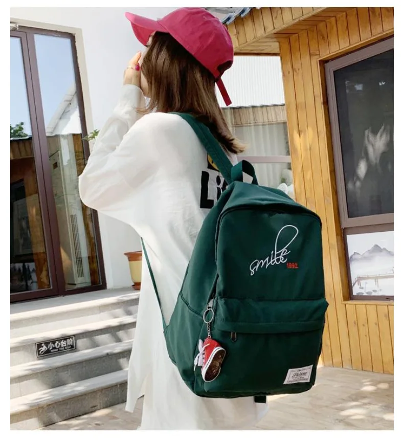 Currently Available Summer New Style Korean-style Style Backpack Shoulder Pad Unisex Solid Color Travel Nylon Cloth Lettere